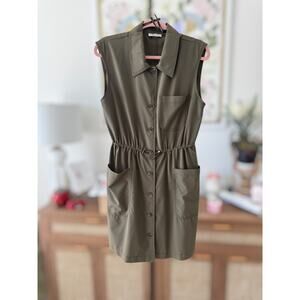Calvin Klein Button Down Sleeveless Shirtdress Utility Olive Green Womens Sze 10